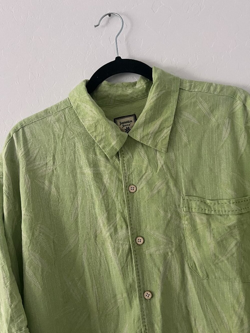 Vintage Jamaica Jaxx Silk Shirt XL Green Textured Resortwear Hawaiian Camp Shirt
